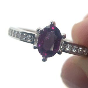 Rhodolite Garnet 1.14ct Platinum Finish Solid 925 Sterling Silver Ring
